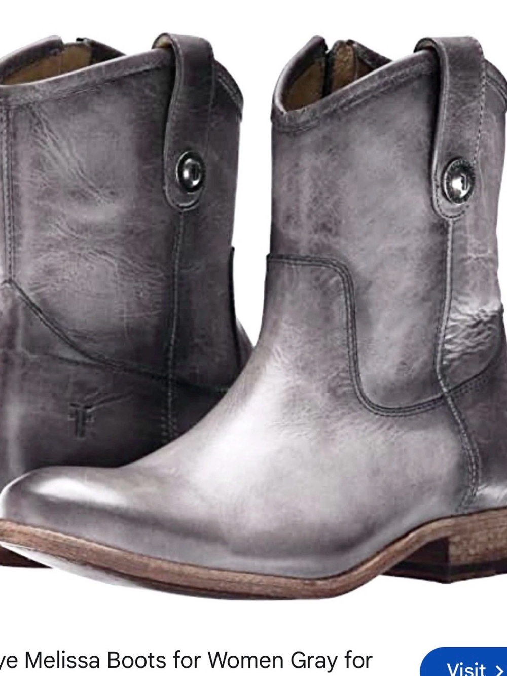 Frye Women's Gray Leather Melissa Short Western Boots